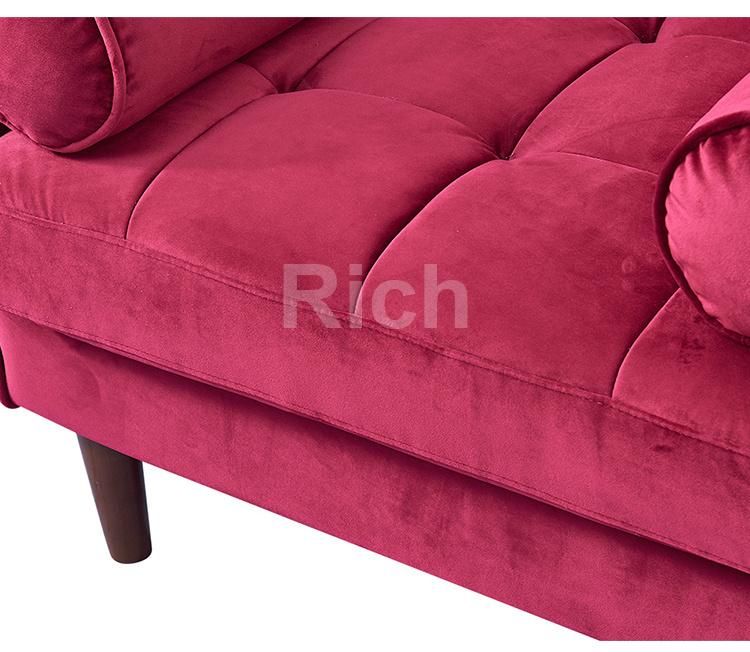 Modern Fabric Canape Home Furniture Single Red Velvet Sofa for Hotel