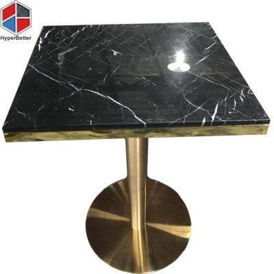 Wholesale Square Black Marble Table Top with Golden Stainless Steel Frame and Base