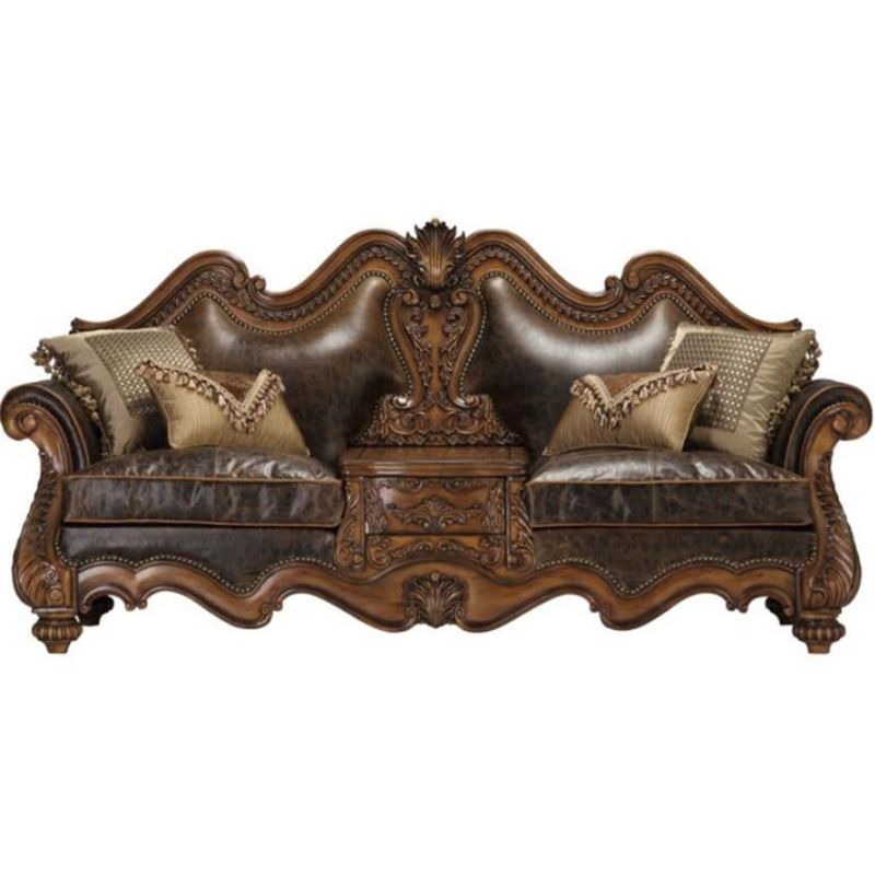 Wooden Genuine Leather Luxury Villa Hotel Carving Sofa