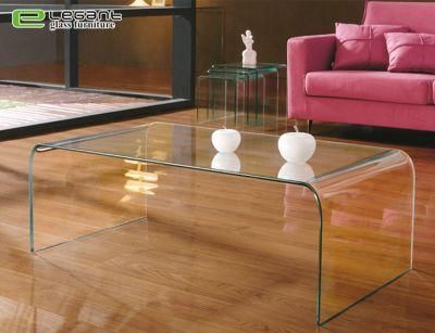 Round Corner Bent Glass Coffee Table with Beveled Edge