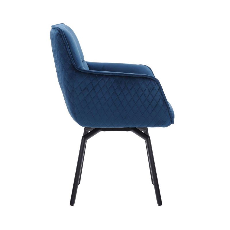 Hot Sale Square Oversize Upholstered Luxury Banquet Armrest Accent Chair Blue Velvet Living Room Leisure Chair with Metal Legs