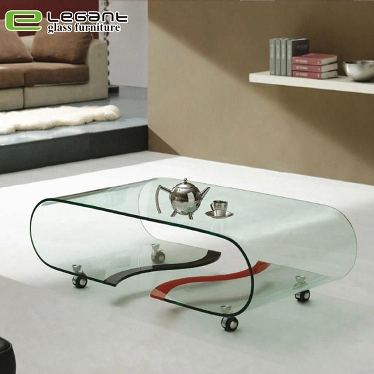 Modern Style Wavy Clear Bent Glass Magazine Table