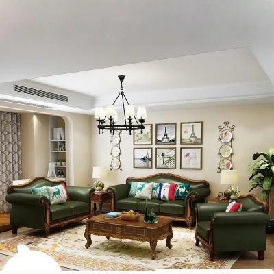 Living Room Furniture with Wood Carved Leather Sofa Set in Optional Sofas Color and Seats