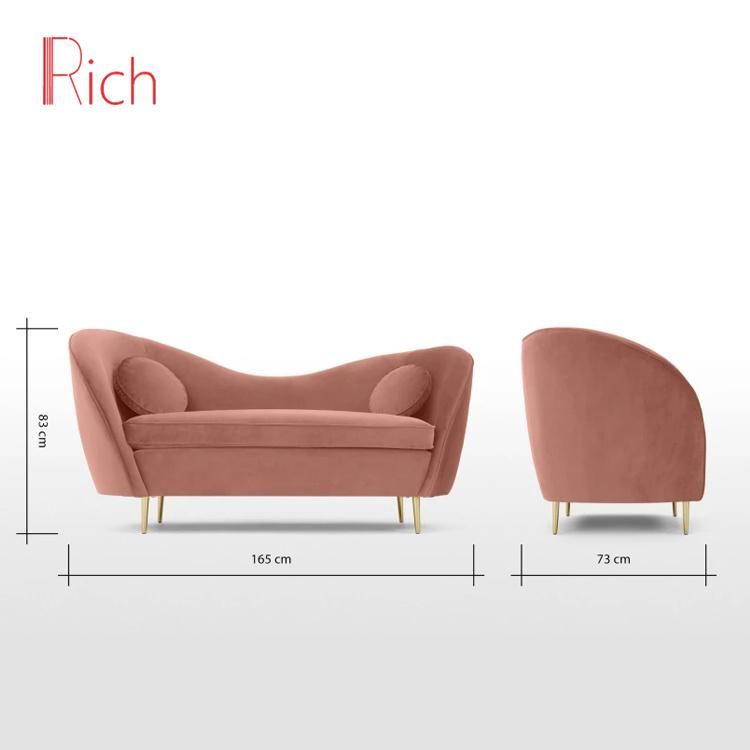 Pink Modern Design Lounge Fabric Velvet Golden Home Furniture Couch Living Room Sofa