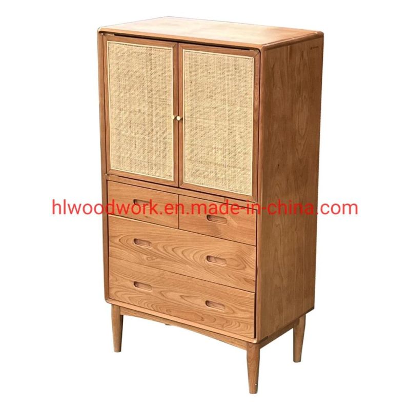 Oak Wood Cabinets with Rattan Door Natural Color Dining Room Side Cabinets