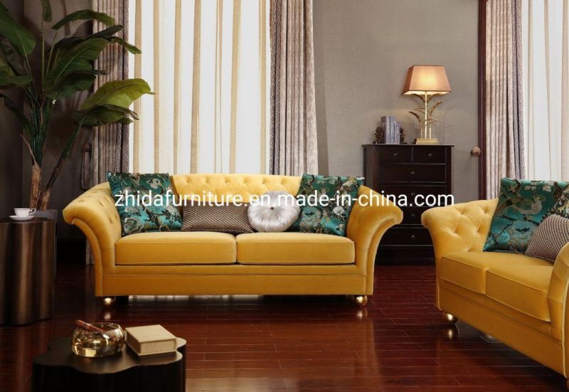 Navy Blue Velvet Villa Design Home Living Room Sofa for Reception