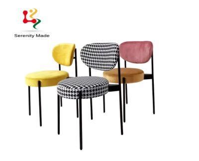 Wholesale Retaurant Furniture Metal Legs Yellow Fabric Dining Chairs with Arms