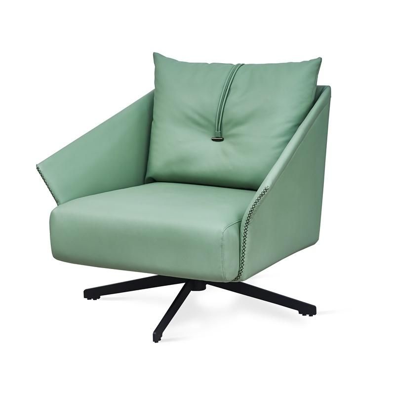 Modern Square Back Living Room Hotel Furniture Leather Fabric Sweivel Leisure Chair with Metal Tube