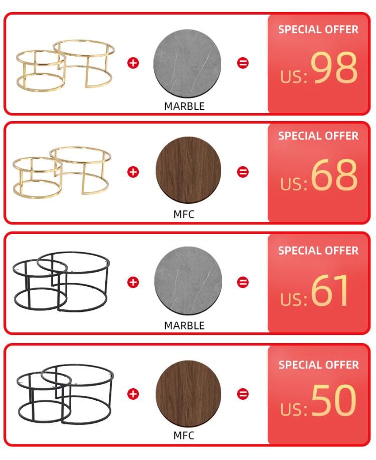 Industrial Unique Furniture Steel Frame Marble Side Coffee Table for Home