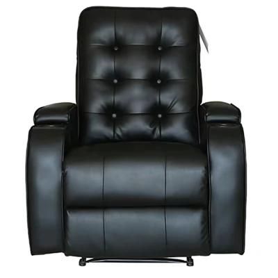 Button Design Home Furniture Manual Recliner Sofa Leather Sofa for Living Room Sofa Simple Style Design Office Chair with 2 Cupholders