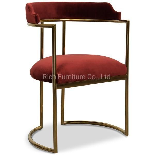 Elegant New Design Stainless Steel Frame Chairs for Wedding Metal Dark Red Velvet Leisure Chair