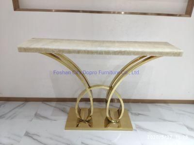 Stylish Console Table with Natural Marble Top in Gold