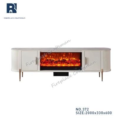 White Simple Design storage Cabinet TV Stand with Electric Fireplace Insert for Living Room Decoration