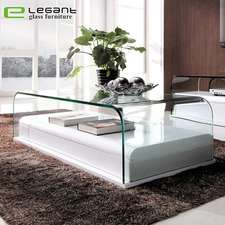 Bent Glass Coffee Table with MDF Base