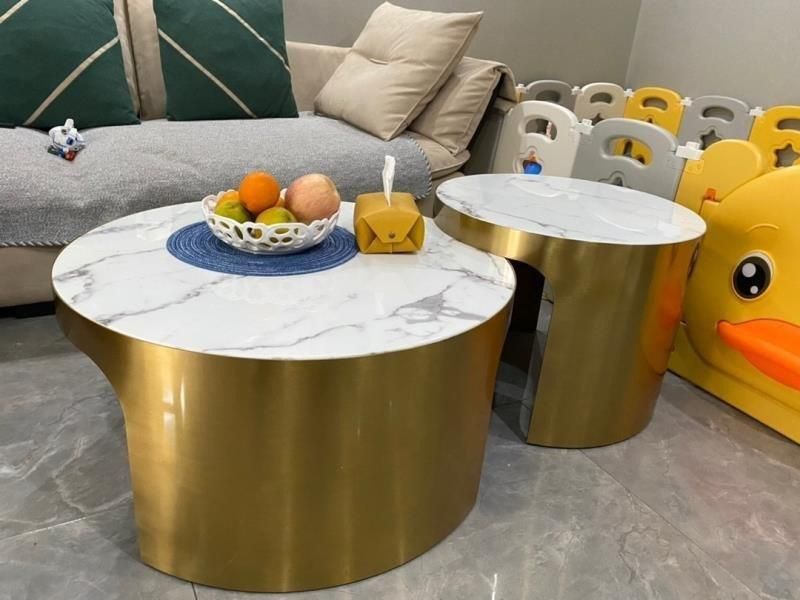 Modern Furniture Stainless Steel Marble Rock Plate Coffee Table Set