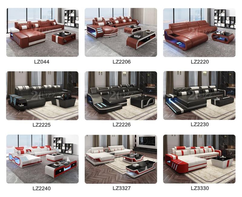 Modern LED-Function Leather Living Room Sectional Sofa Furniture