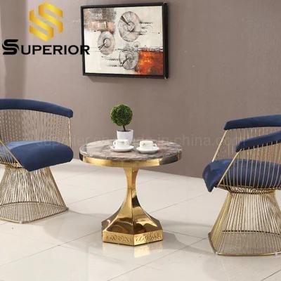 China Supplier Modern Stainless Steel Base Marble Side Table Round