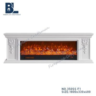 Home Furniture Classic Marble Stone Wooden Fireplace Mantel Shelf TV Stand with Pellet Stove Insert