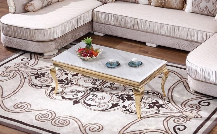 Royal Gold Large White Marble Rectangle Coffee Table