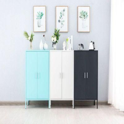 Blue Steel TV Stand 2 Swing Door Storage Metal Cabinet Cupboard