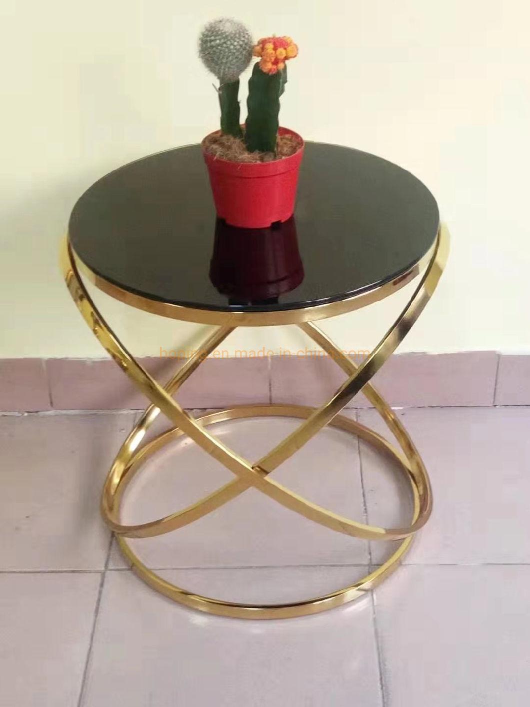 Modern Dining Furniture Luxury Hotel Square Shaped Coffee Side Table with Golden Metal Frame