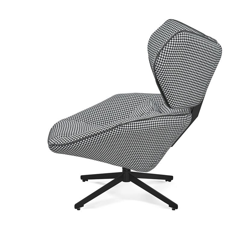 European High Back Houndstooth Grey Fabric Minimalist Lounge Leisure Chairs for Living Room