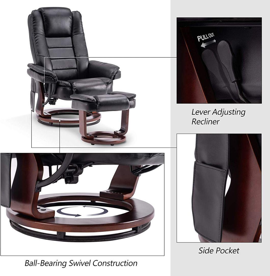 Jky Furniture Modern Design Leather Leisure Chair with Ottoman and 8 Points Vibration Massage Functions (2 In Ottoman 6 In Chair)