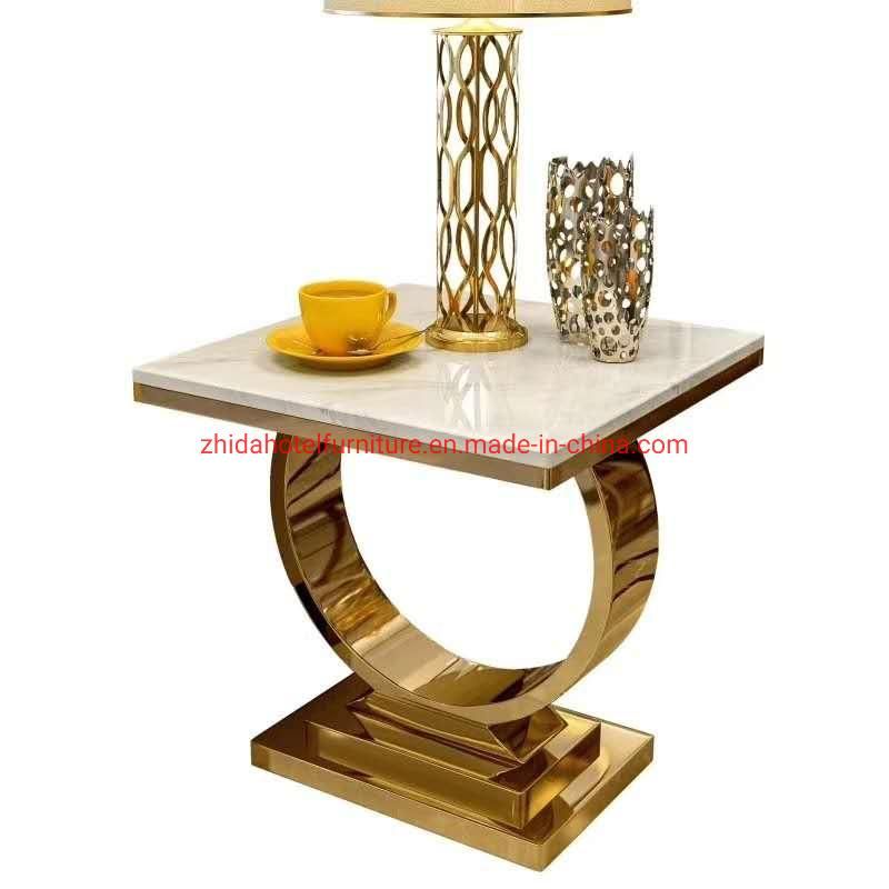 Marble Metal Furniture Modern Glass Mirrored Gold Coffee Table Set