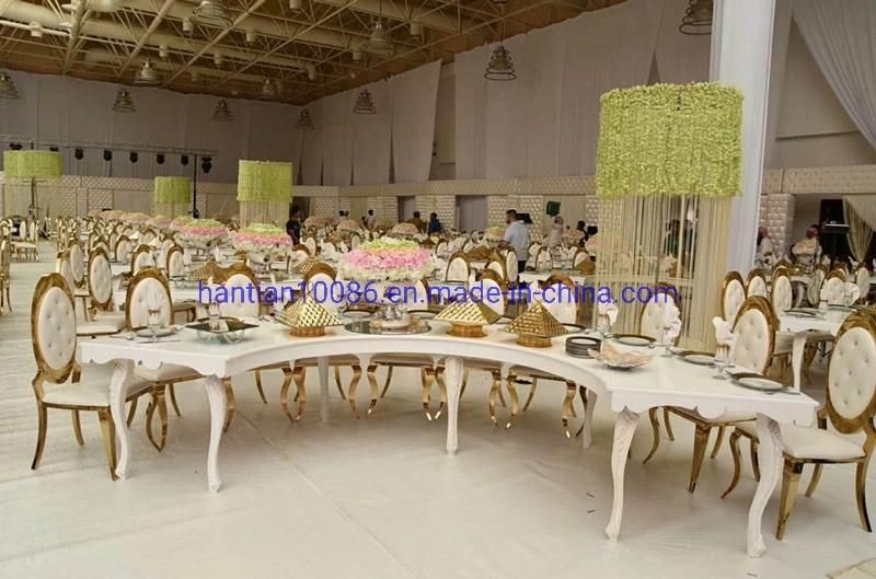 Living Room PU Leather Wedding Banquet Stainless Steel Flower Ornament High Back Chairs