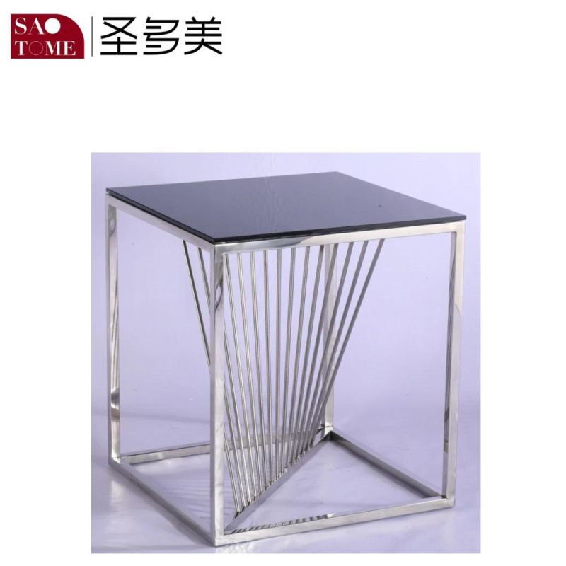 Modern Simple Black Glass Small Round End Table