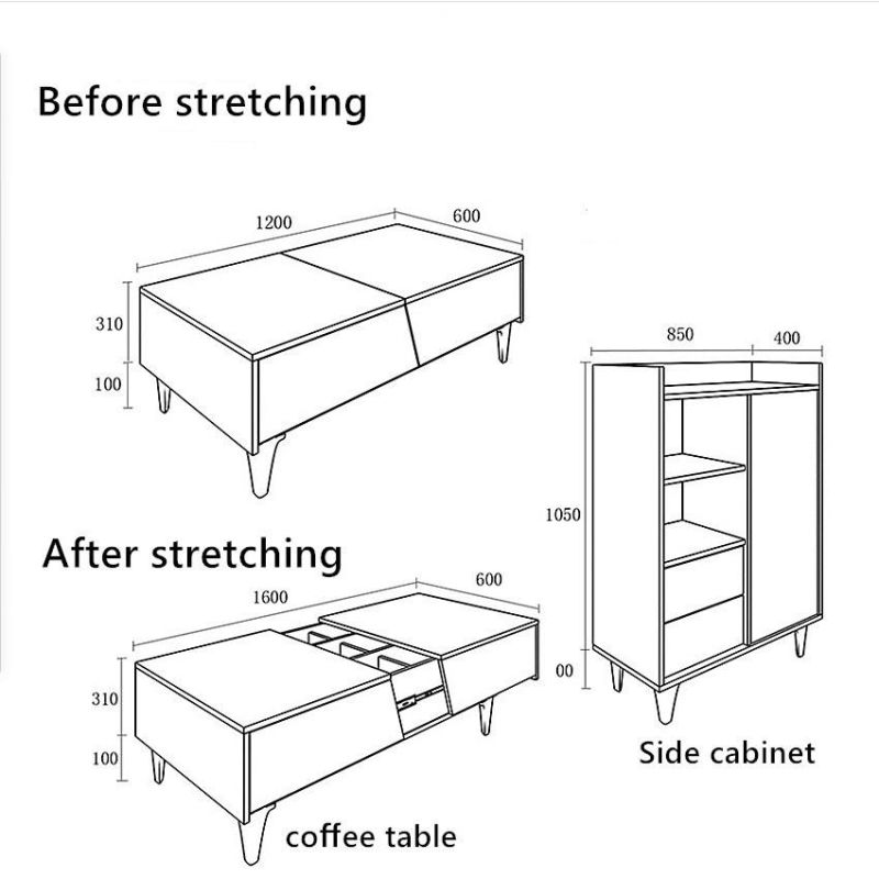 Retractable Coffee Table Living Room Wooden Furniture 0334