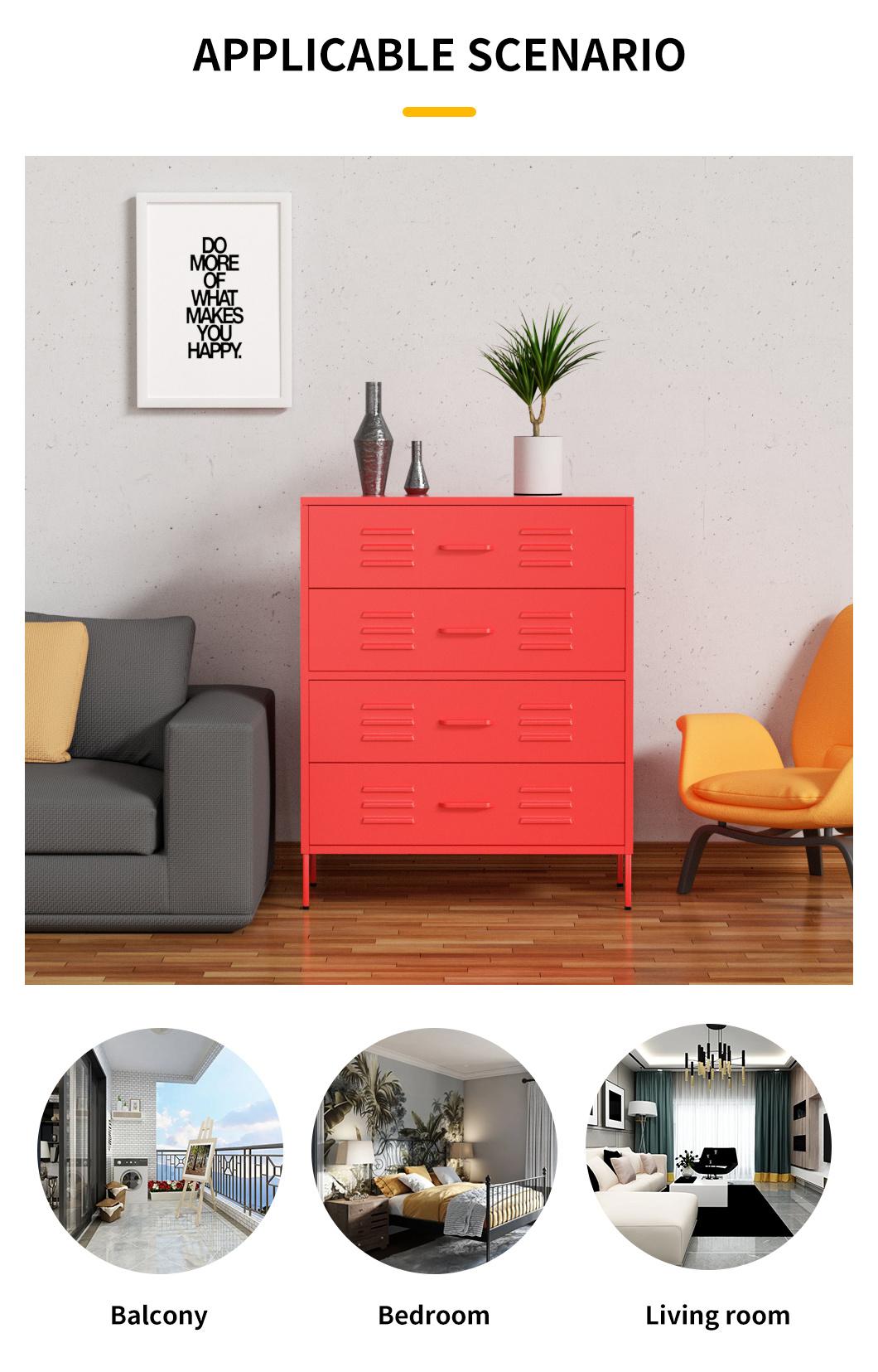 4 Drawers Chest Cupboard Metal Steel Side Storage Drawer Cabinet for Living Room Bedroom