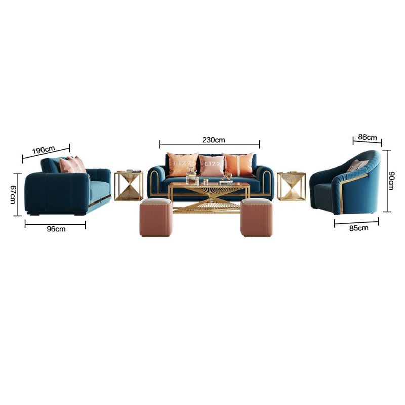 New Arrivals Dubai Home Modular Furniture Luxury Velvet Living Room Couch Elegant Fabric 4 Seaters Sofa Set