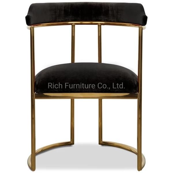 Black Velvet Fabric Dining Chair Gold Frame Brass Metal Legs Tub Chair