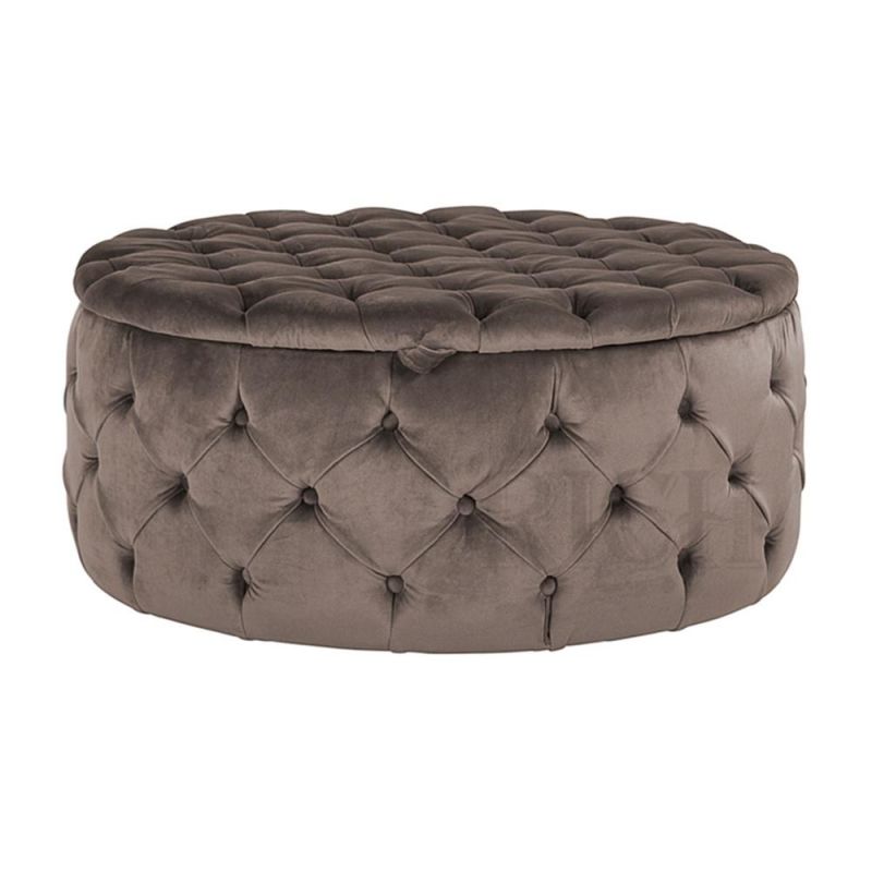 Round Shape Button Tufted Storage Ottoman