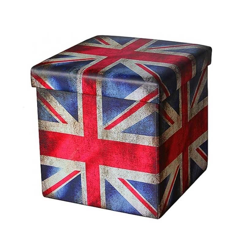 Custom Living Room PVC Cheap Stools PVC Leather Printing Foldable Storage Ottoman