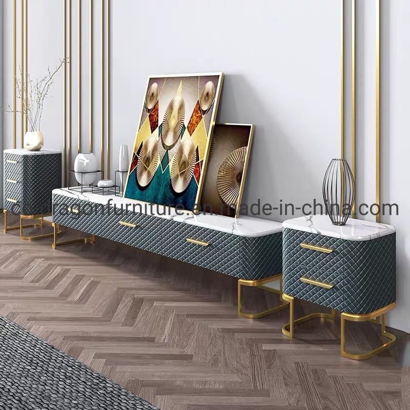 Luxury Living Room Furniture Steel Coffee Table with Marble Top