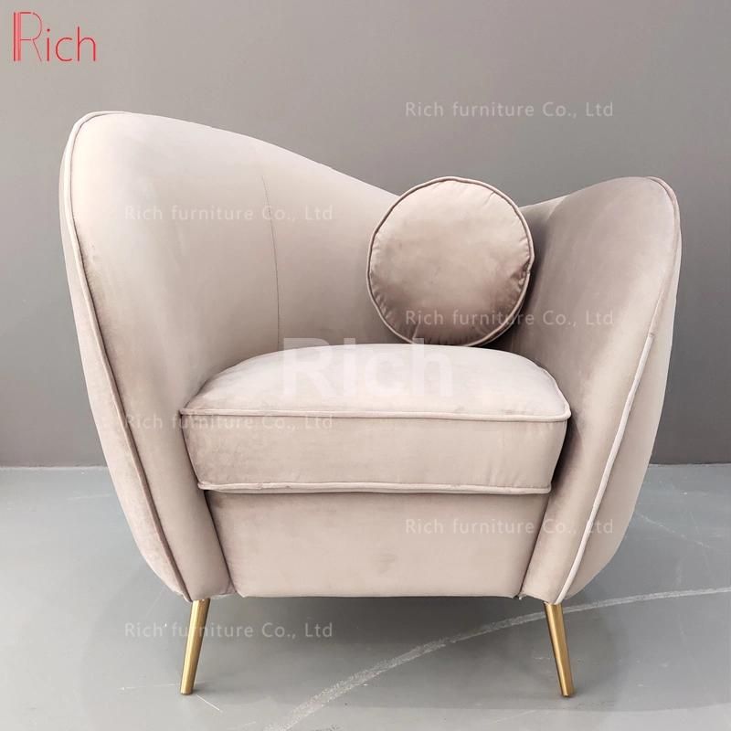 Gold Metal Legs Accent Sofa Chair Pink Velvet Fabric Living Room Furniture Leisure Armchair