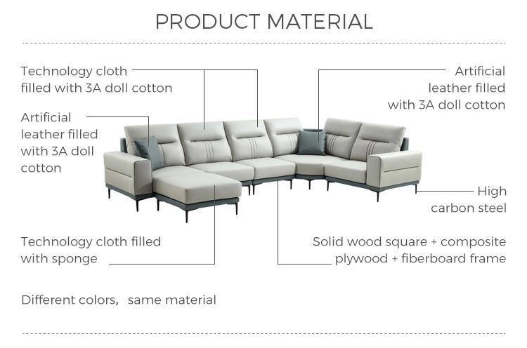 High Quality New U-Shaped Sofas Furniture Modern Fabric Genuine Leather Sofa Set Tbs061