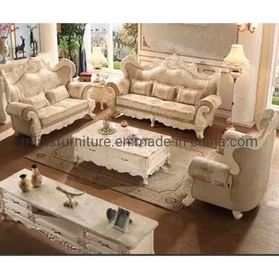 (MN-SF79) French Classic Home Living Room/Hotel Lounge Furniture Wood Fabric Sofa Set