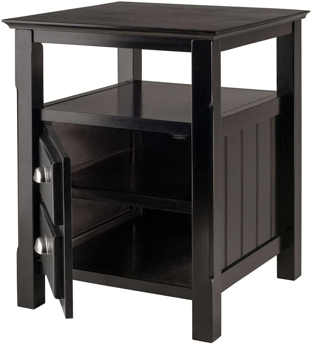 End Table with 1 Drawer, Solid Wood Sofa Side Table, Bedroom Storage Nightstand