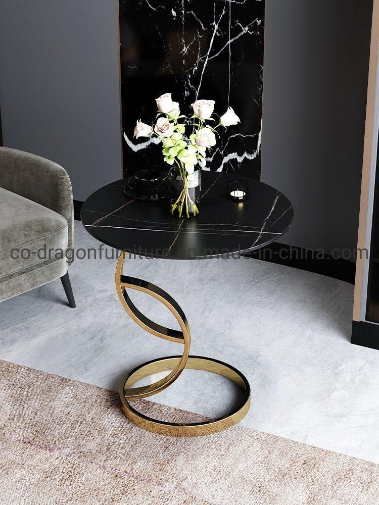 Modern Home Furniture Round Side Table with Rock Plate Top