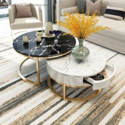 Living Room Nesting Marble Coffee Tables Set Stainless Steel Frame