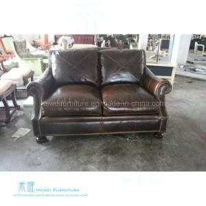 American Vintage Style Living Room Leather Sofa (HW-6710S)