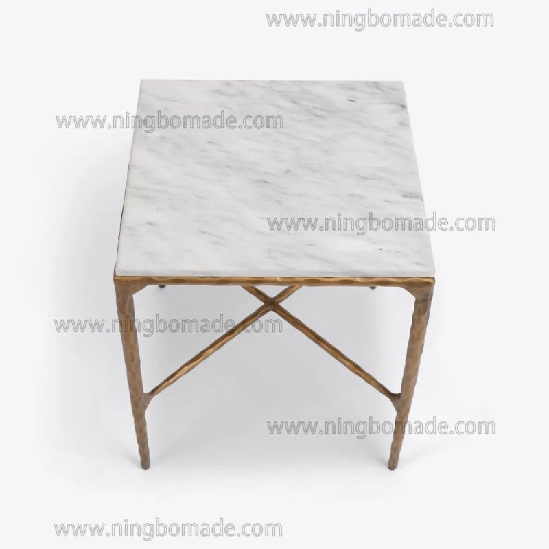 Rustic Hand Forged Collection Furniture Forged Solid Iron with Brass Color and Thick White Cloud Marble Sofa Table