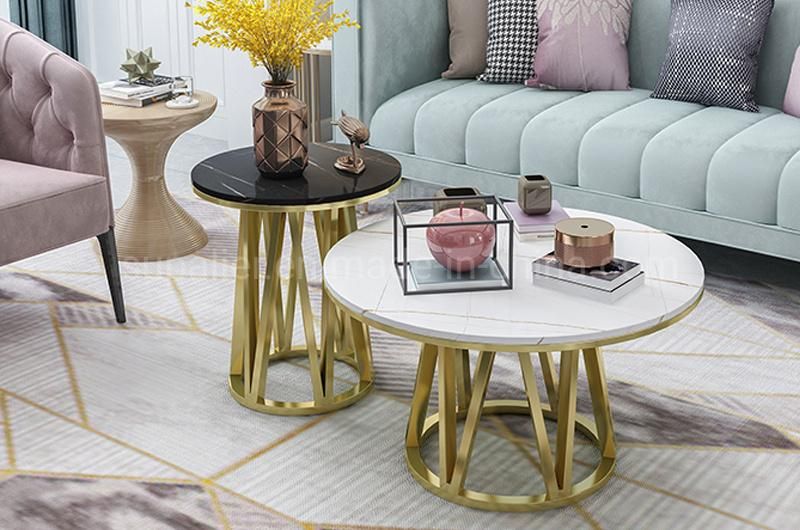 Foshan Modern Gold Marble Side Table with Metal Frame