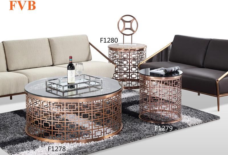 Round Glass Coffee Table Set with Stainless Steel Frame