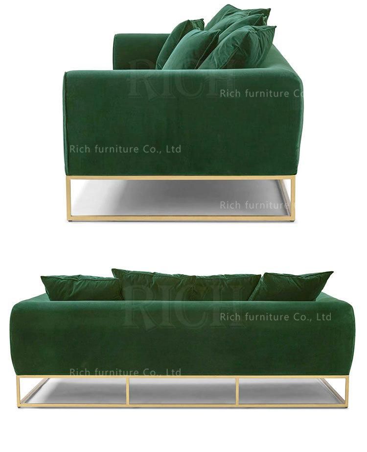 Metal Legs Couch Modern Furniture Green Fabric Sofa