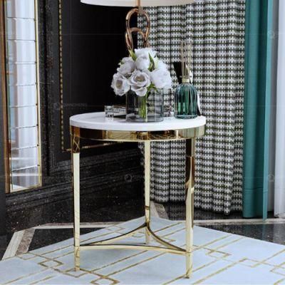 Golden Luxury Modern Wood Marble Top Round Night Table