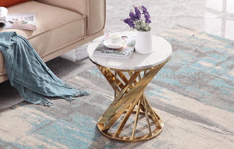 New High Quality Stainless Steel Gold End Table with Marble